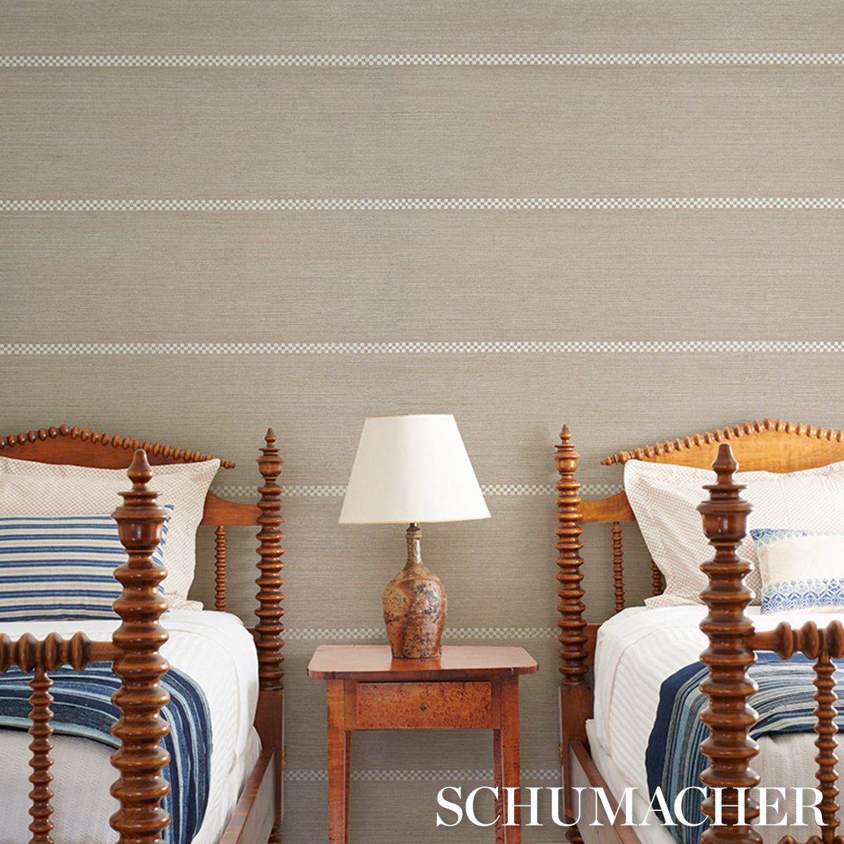 Purchase 5016750 | Checkered Stripe Sisal, Flax - Schumacher Wallpaper