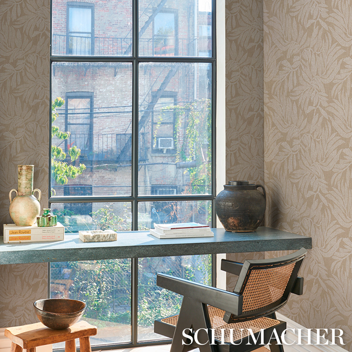 Purchase 5016950 | Tayrona Palm Mosaic Sisal, Playa Dorada Sand - Schumacher Wallpaper