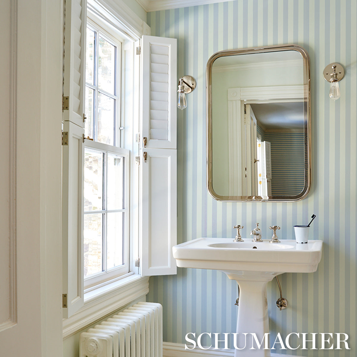 Purchase 5017210 | Emma Stripe, Sky - Schumacher Wallpaper