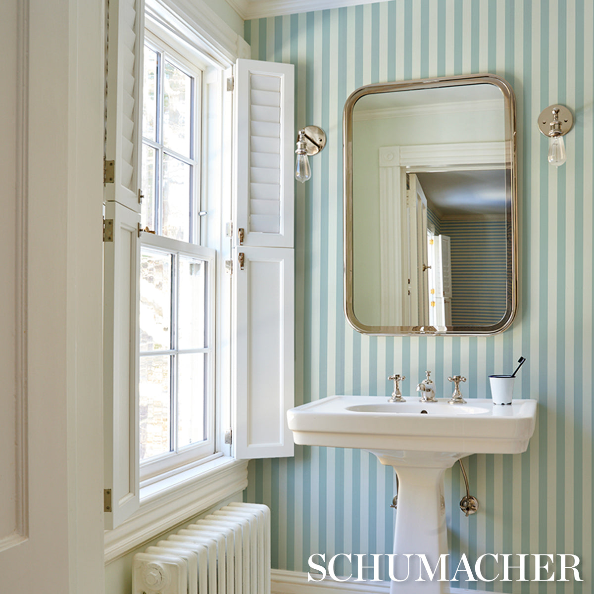 Purchase 5017211 | Emma Stripe, Chambray - Schumacher Wallpaper