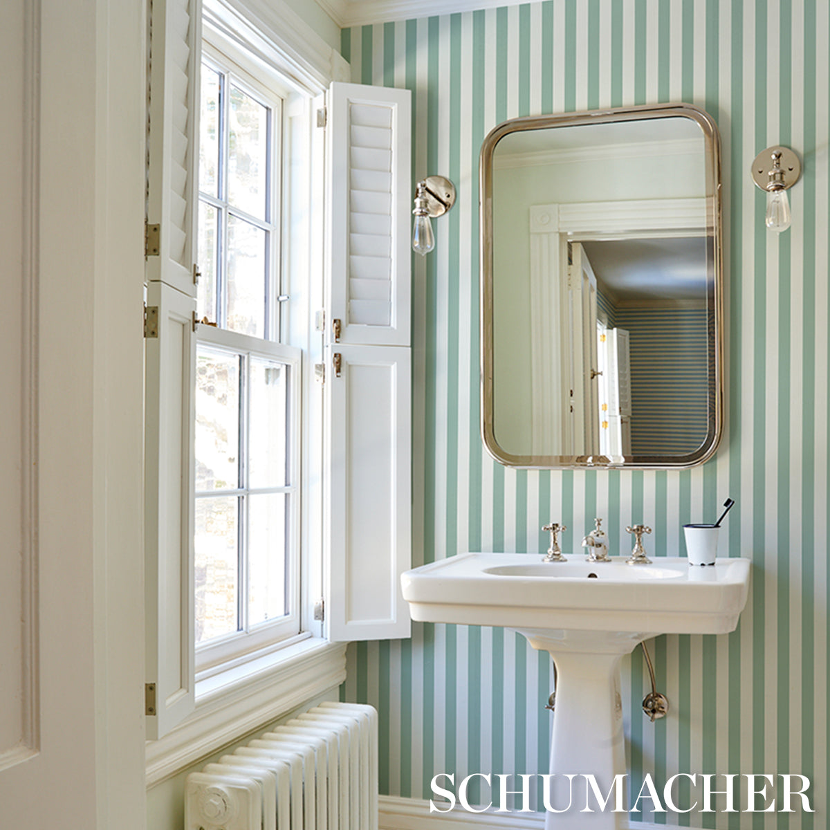 Purchase 5017213 | Emma Stripe, Teal - Schumacher Wallpaper