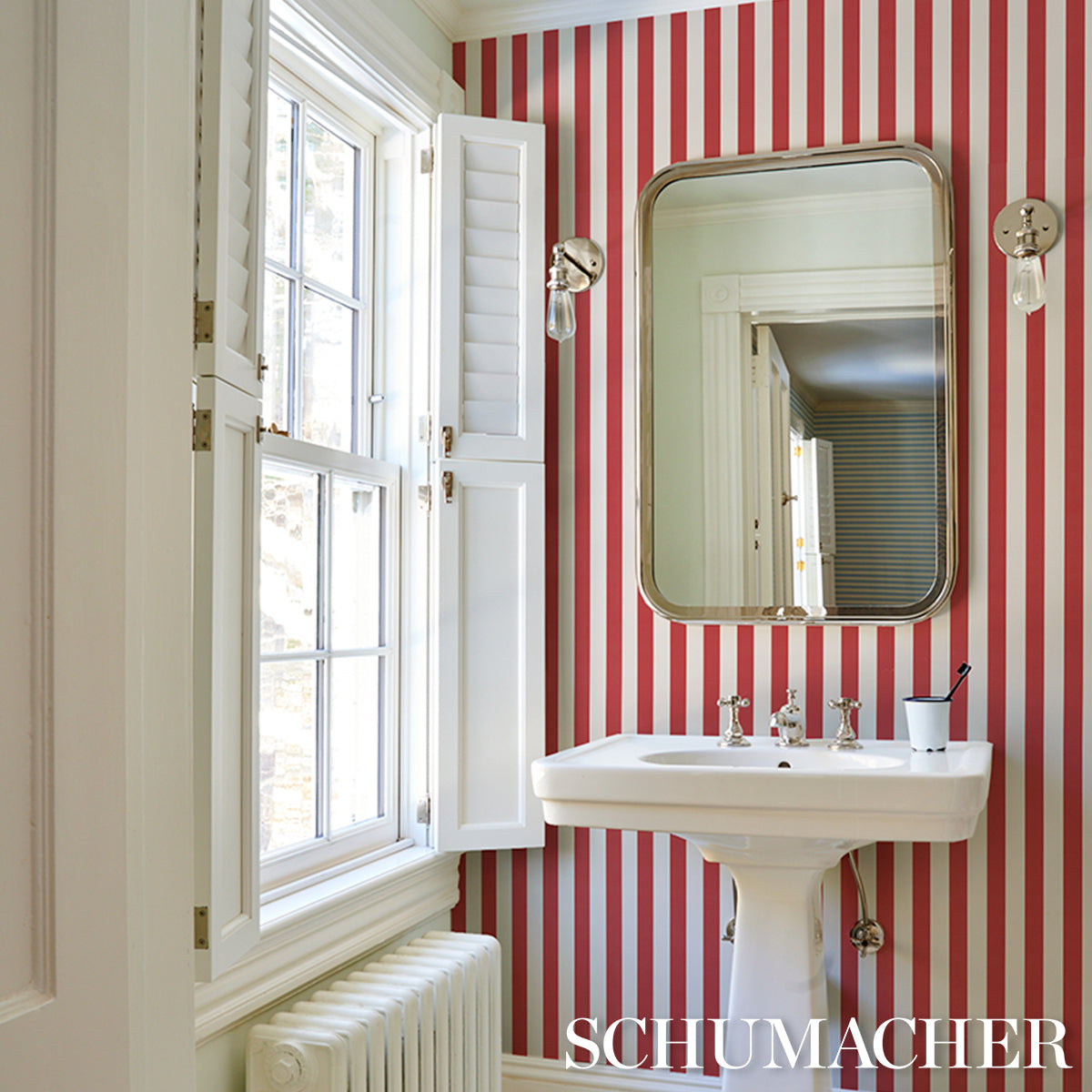 Purchase 5017227 | Emma Stripe, Red - Schumacher Wallpaper