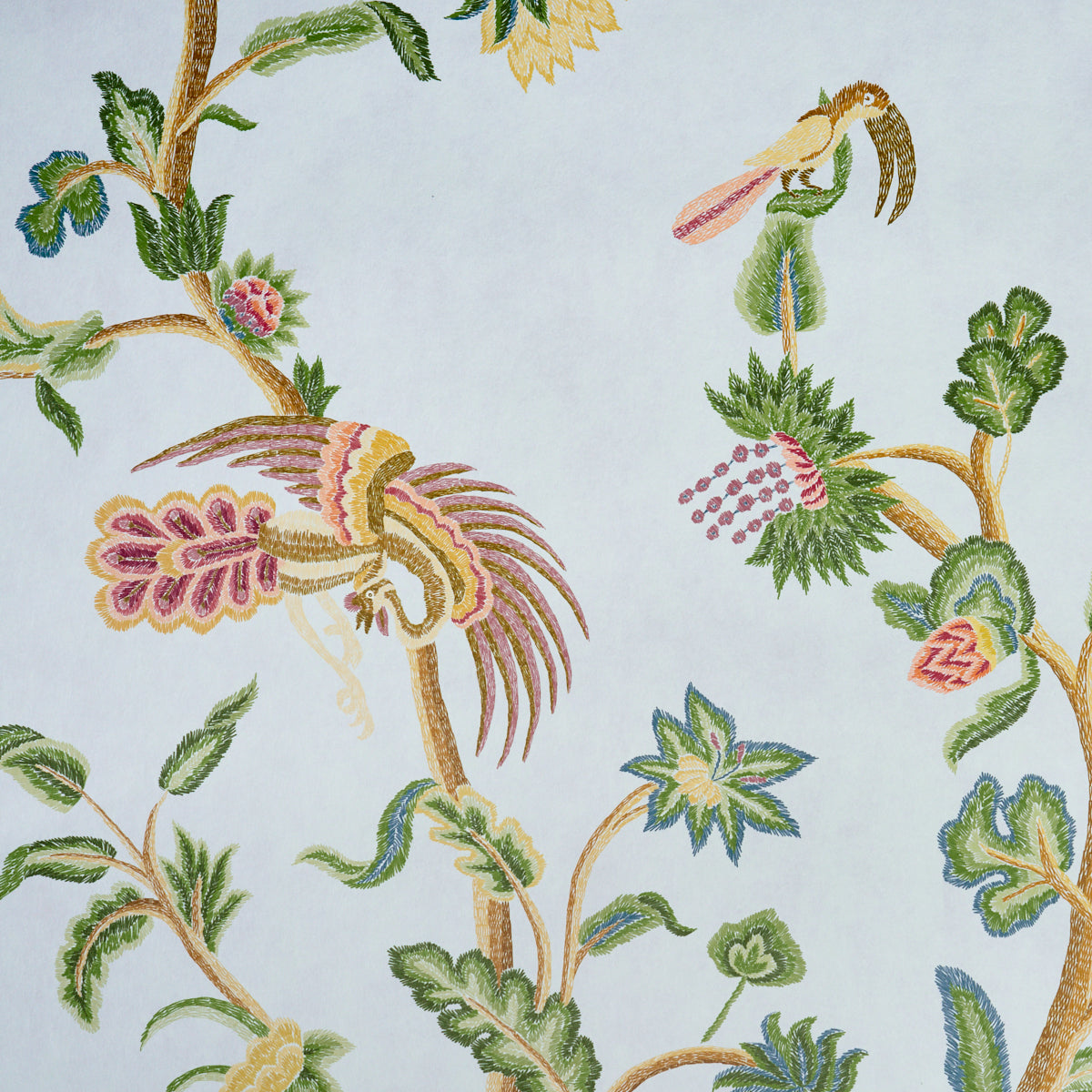 Purchase 5017322 | Spotswood Crewel 2 Panel Set, Sky - Schumacher Wallpaper