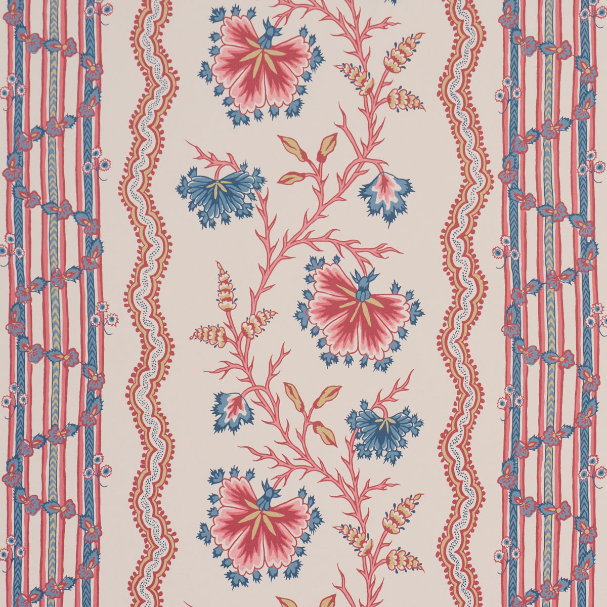 Purchase 5017331 | Parvati Floral Stripe, Vermilion - Schumacher Wallpaper