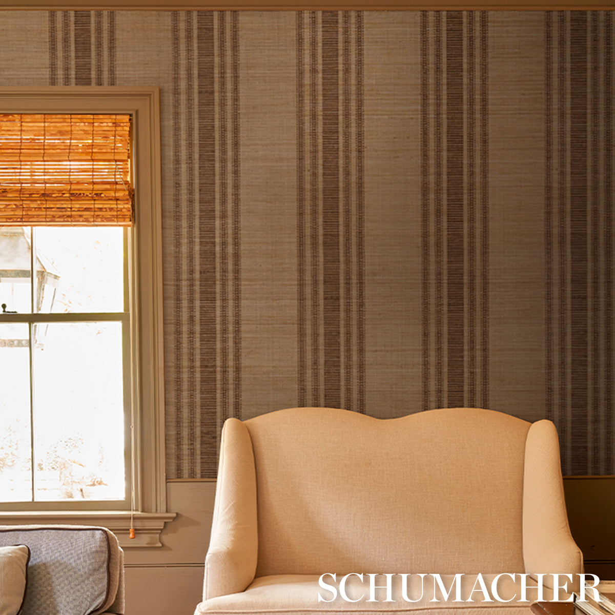 Purchase 5017451 | Cassia Silk Stripe Wallcovering, Walnut - Schumacher Wallpaper