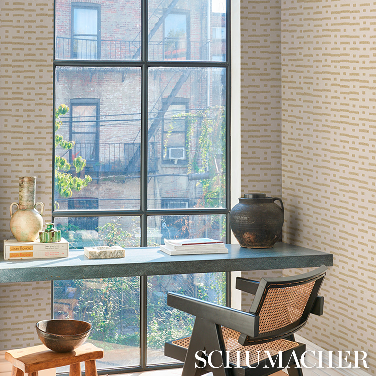 Purchase 5017591 | Abstract Ikat Sisal, Beige - Schumacher Wallpaper