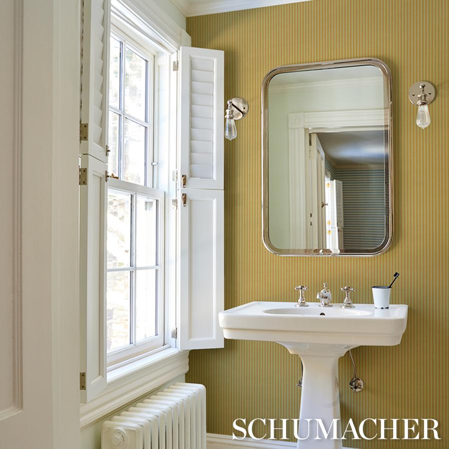 Purchase 5017631 | Edwin Stripe Narrow, Lemon Sage - Schumacher Wallpaper