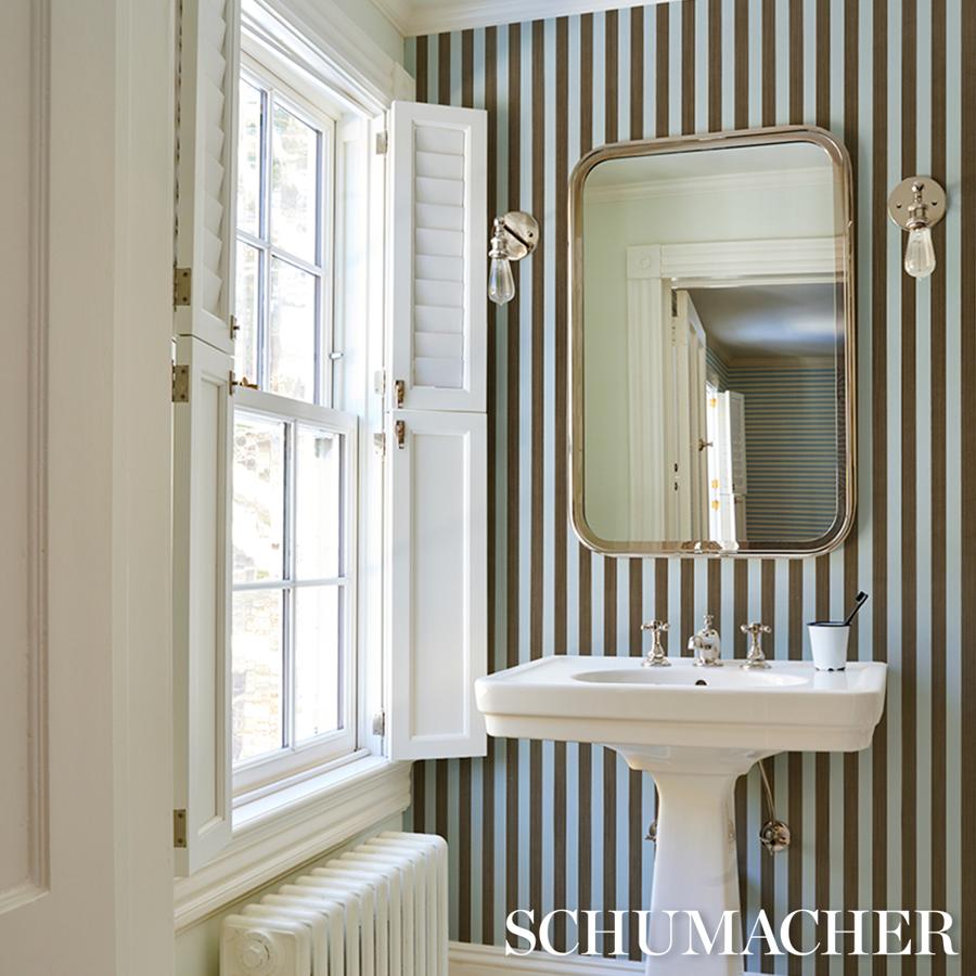 Purchase 5017642 | Edwin Stripe Medium, Brown & Sky - Schumacher Wallpaper