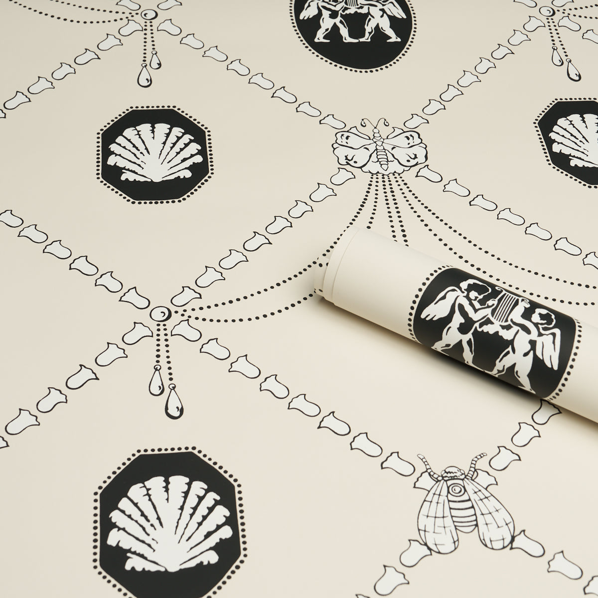Purchase 5017840 | Edith, Black & Ivory - Schumacher Wallpaper