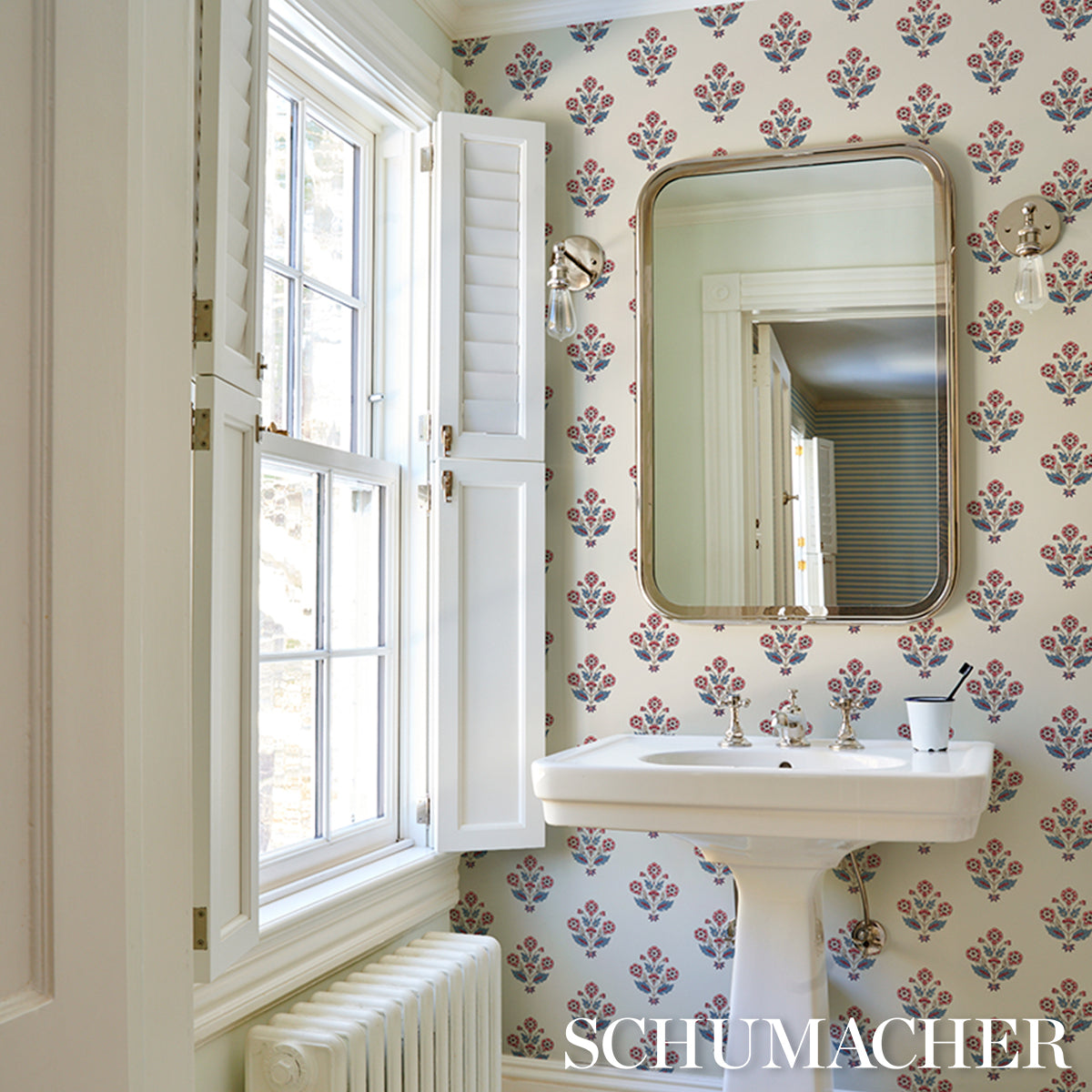 Purchase 5018091 | Dalila Hand-Screen Print, Red & Blue - Schumacher Wallpaper