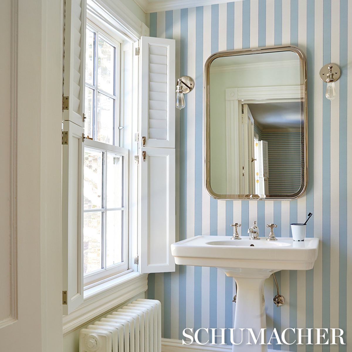 Purchase 5018150 | Louise Stripe, Blue - Schumacher Wallpaper