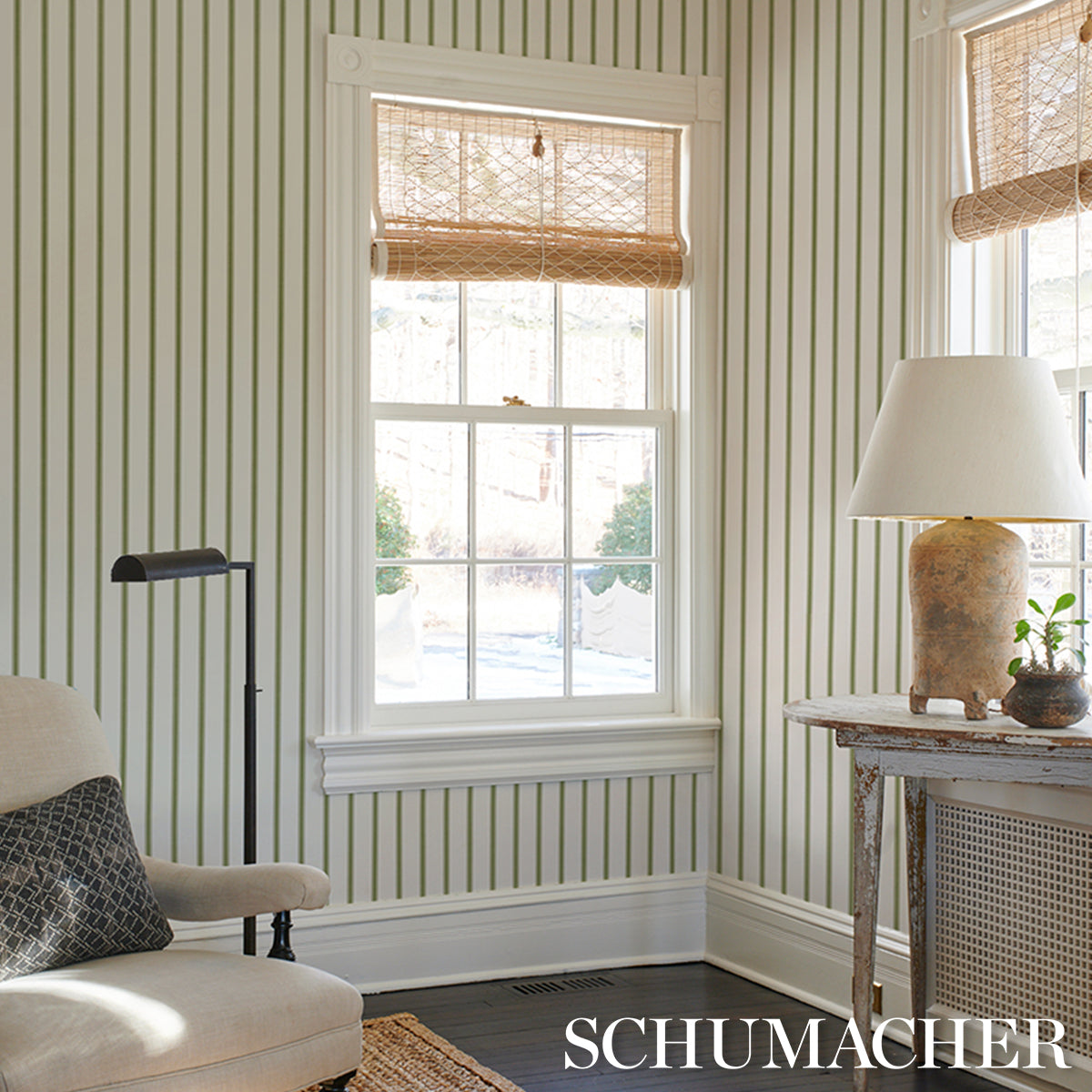 Purchase 5018165 | Westerly Stripe, Moss - Schumacher Wallpaper
