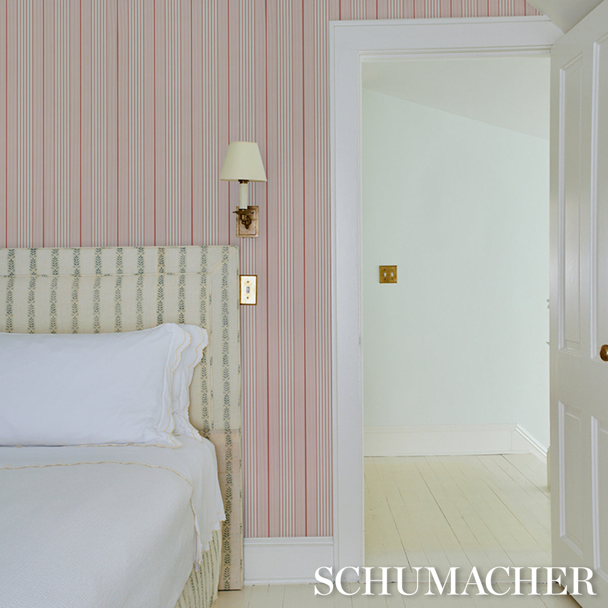 Purchase 5018182 | Audrey Stripe, Pink - Schumacher Wallpaper