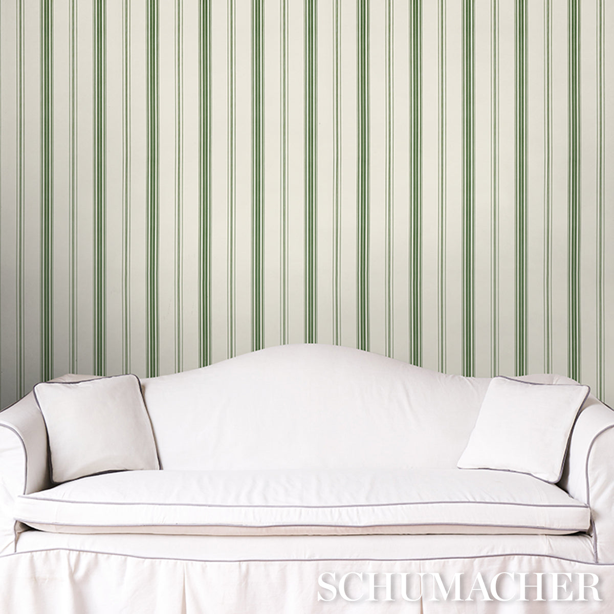 Purchase 5018190 | Coco Stripe, Green - Schumacher Wallpaper