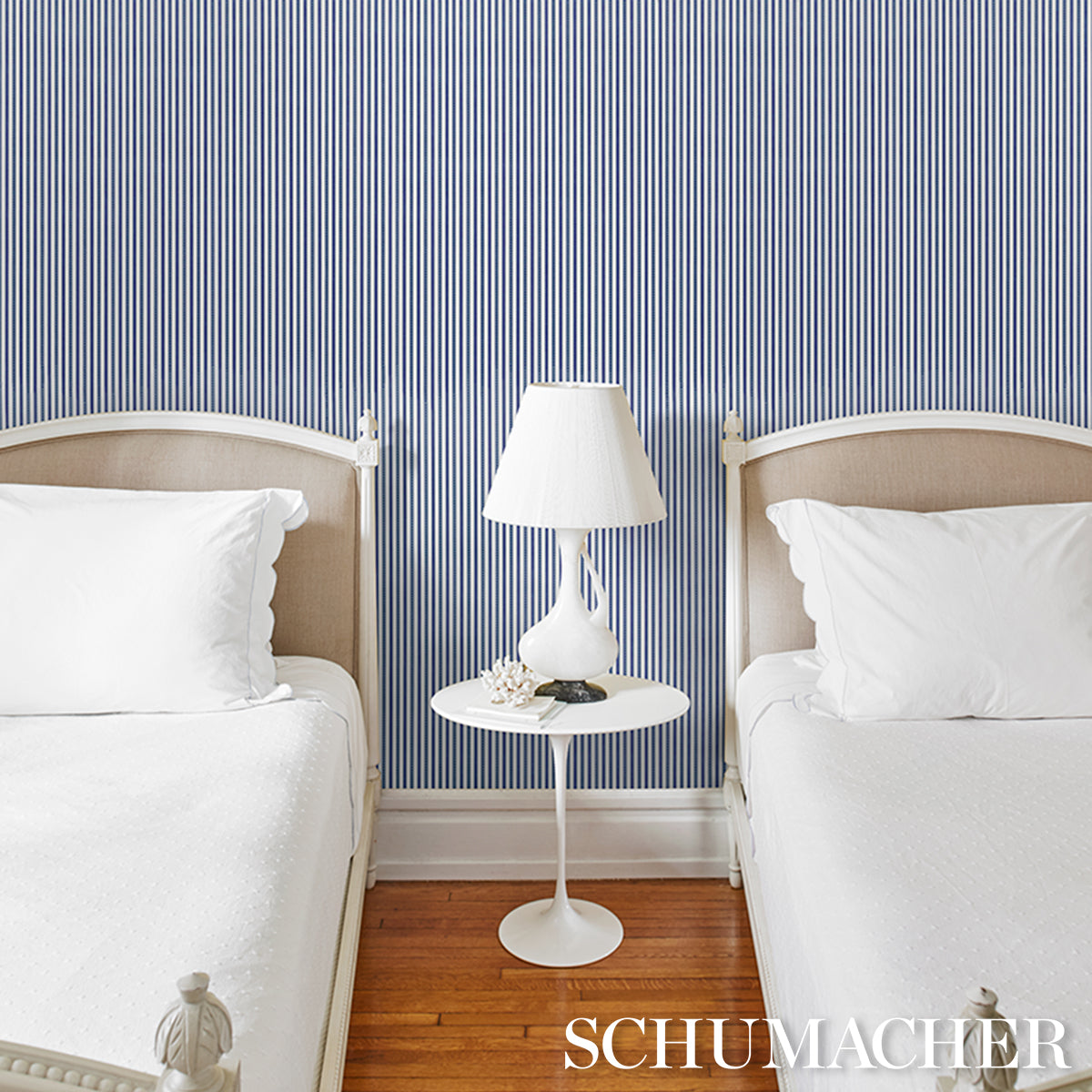 Purchase 5018202 | Mathis Ticking Stripe, Indigo - Schumacher Wallpaper