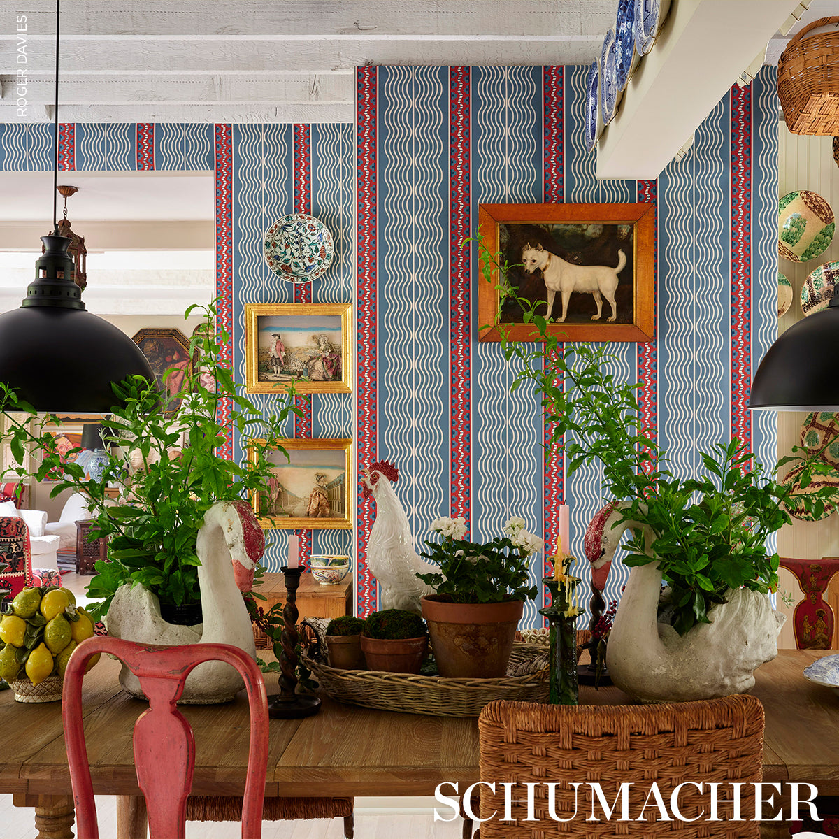 Purchase 5018300 | Crème Anglaise, French Red & Blue - Schumacher Wallpaper