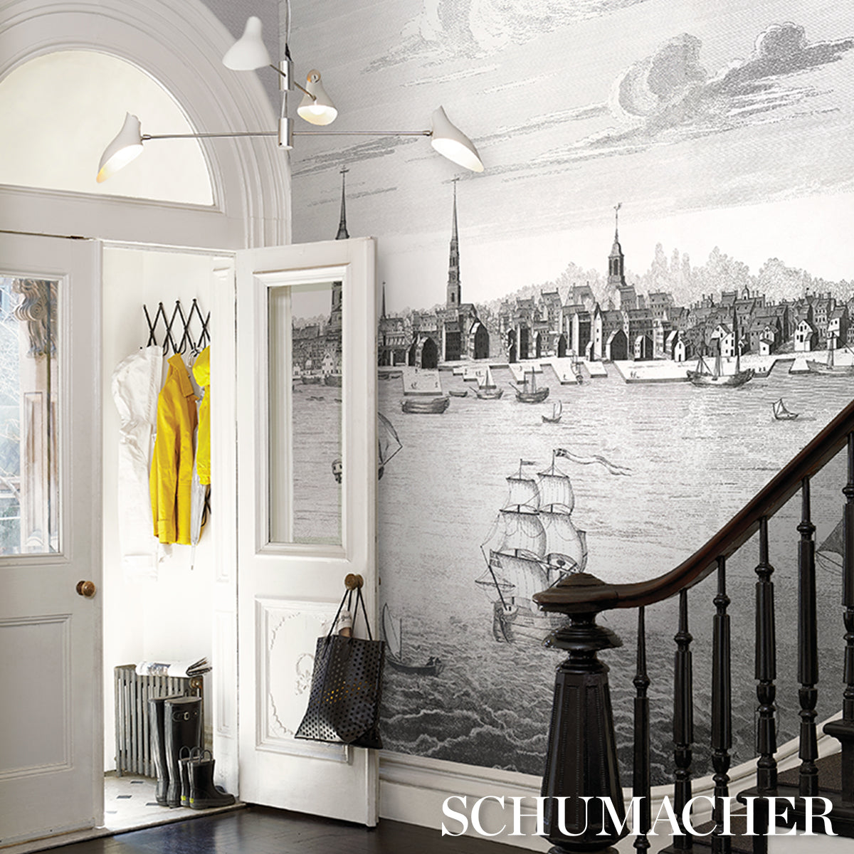 Purchase 5018390 | Philadelphia Harbor 3 Panel Set, Black - Schumacher Wallpaper