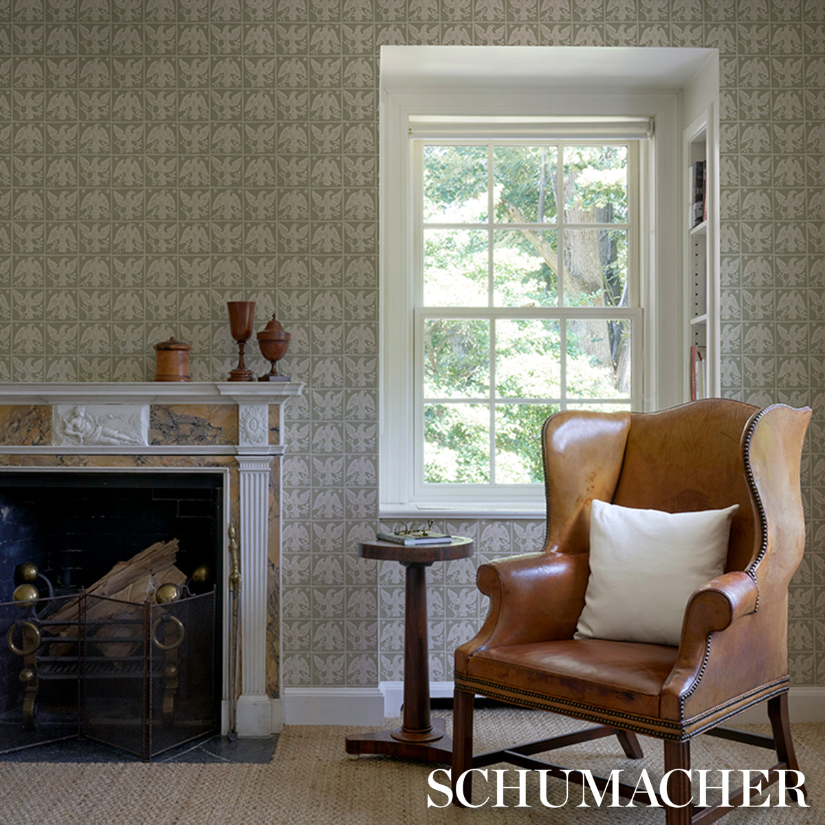 Purchase 5018400 | Barton'S Eagle Hand Print, Green - Schumacher Wallpaper