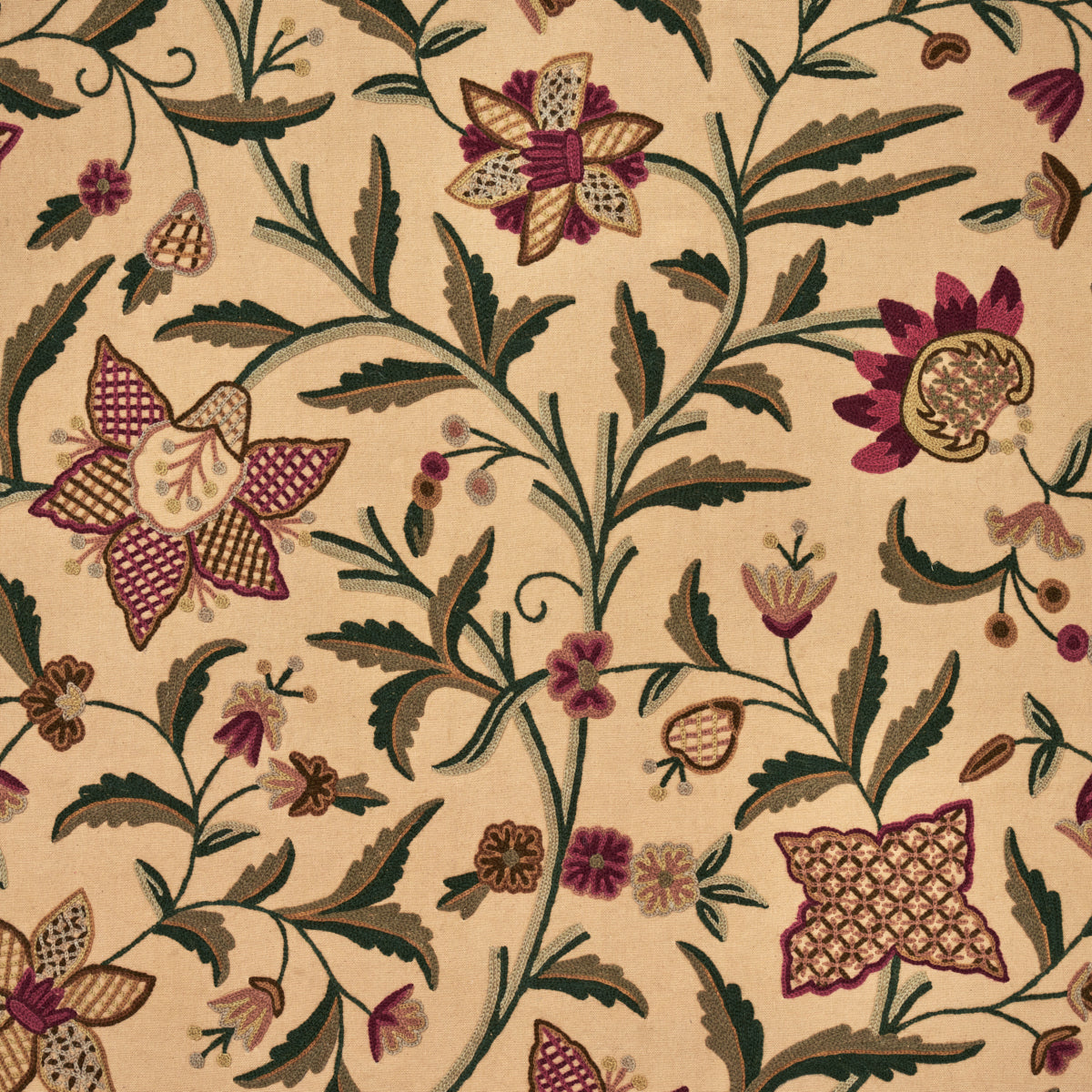 Find 50470 Somerset Crewel Red/Green by Schumacher Fabric
