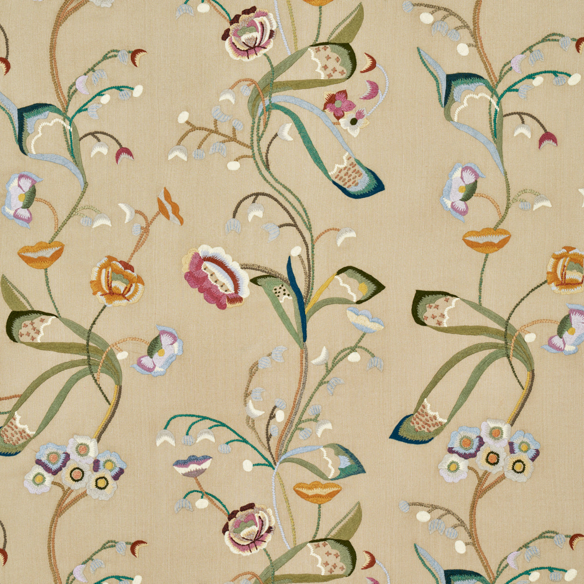 Looking 52090 Vanessa Embroidery Chamois/Multi by Schumacher Fabric