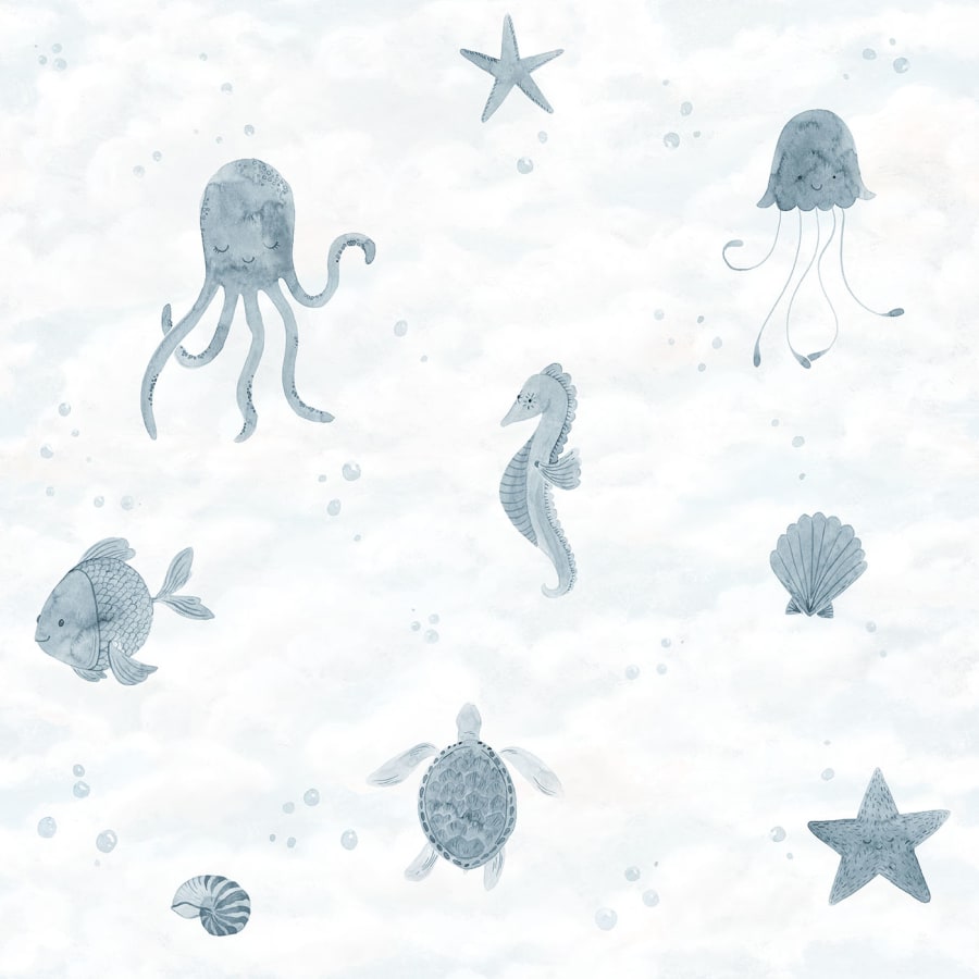 Sandberg Wallpaper pattern name & color Alice Ocean Blue from the collection Familj II.