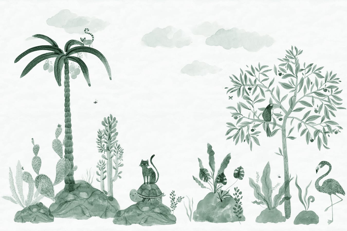 Sandberg Wallpaper pattern name & color Wilton Jade from the collection Familj II.