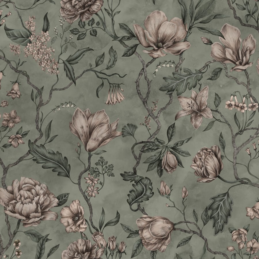 Sandberg Wallpaper pattern name & color Belinda, Garden Green from the collection Kolonin.