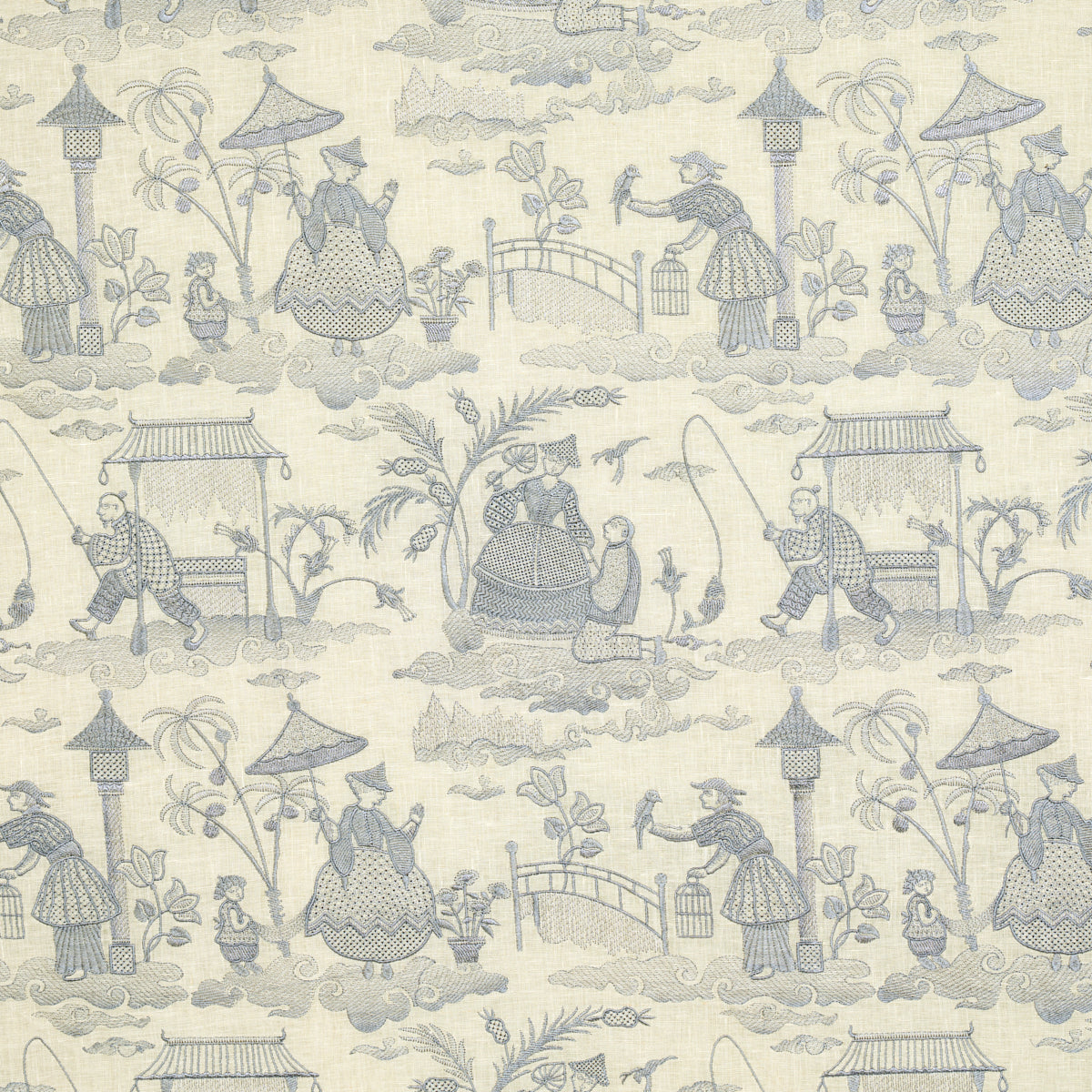 Acquire 66600 Bassano Embroidered Toile Delft by Schumacher Fabric