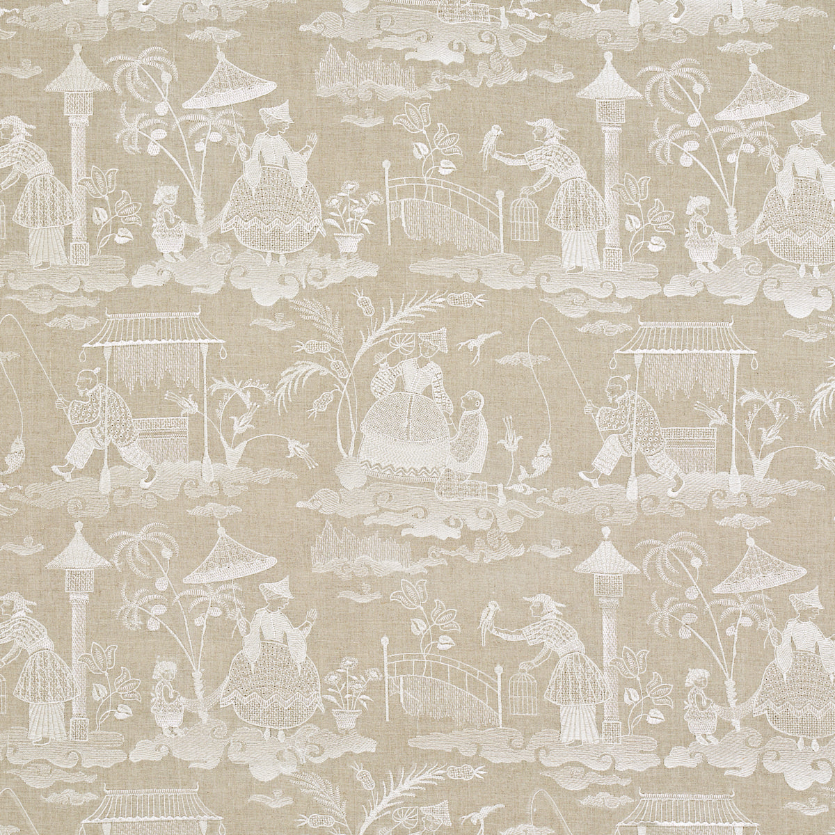 Select 66601 Bassano Embroidered Toile Linen by Schumacher Fabric