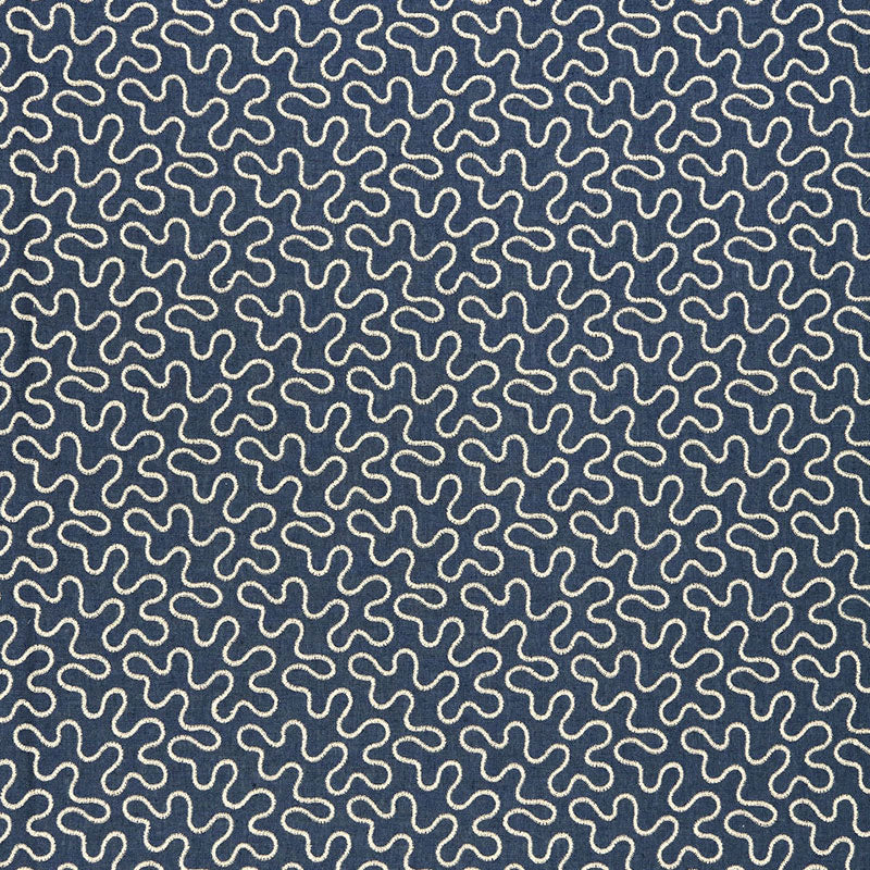 Save 67600 Meander Embroidery Indigo by Schumacher Fabric