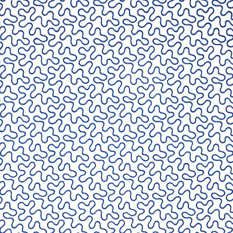 Looking 67603 Meander Embroidery Blue On Ivory by Schumacher Fabric