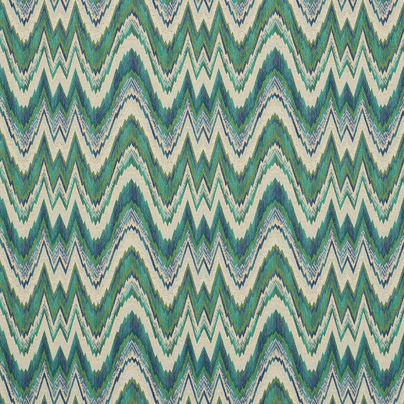 Select 68942 Valkyrie Flame Stitch Emerald Peacock by Schumacher Fabric