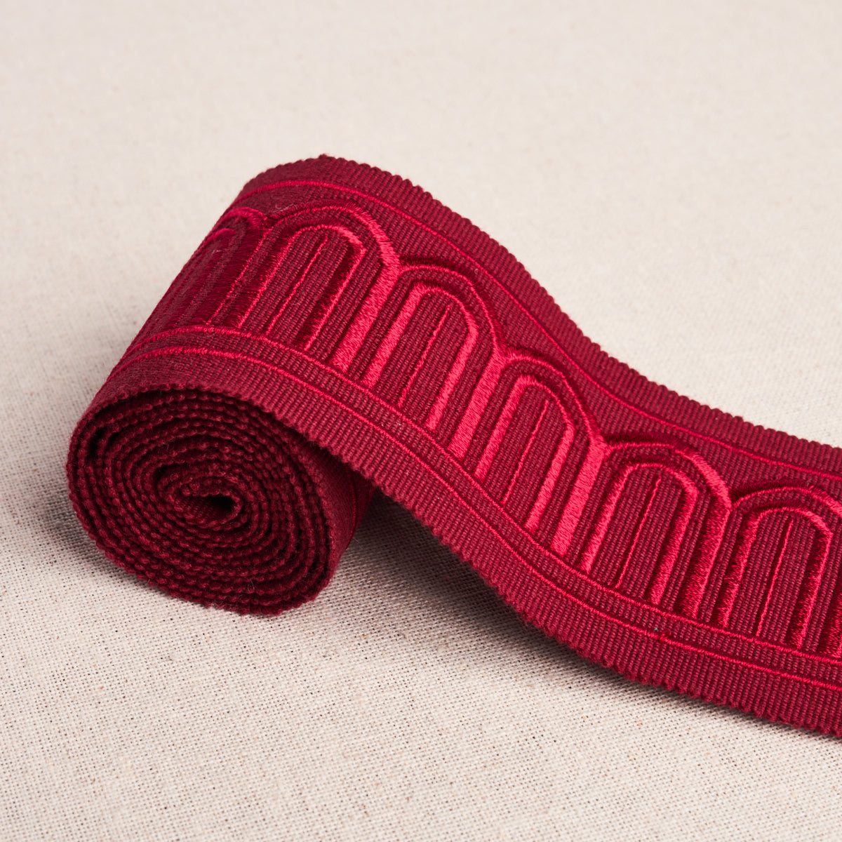 Purchase 70769 | Arches Embroidered Tape Medium, Red - Schumacher Trim