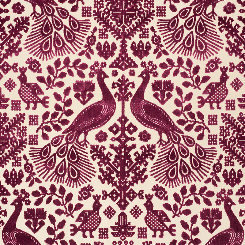 View 72972 Pavone Velvet Garnet by Schumacher Fabric