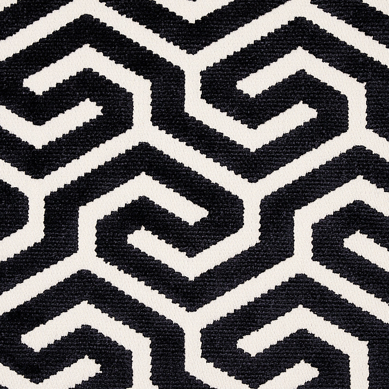 Looking 73107 Ming Fret Velvet Black by Schumacher Fabric