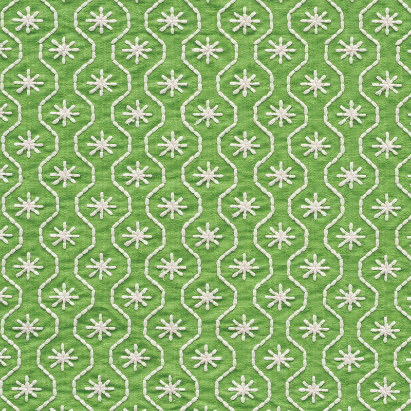 View 73490 Gigi Embroidery Green by Schumacher Fabric