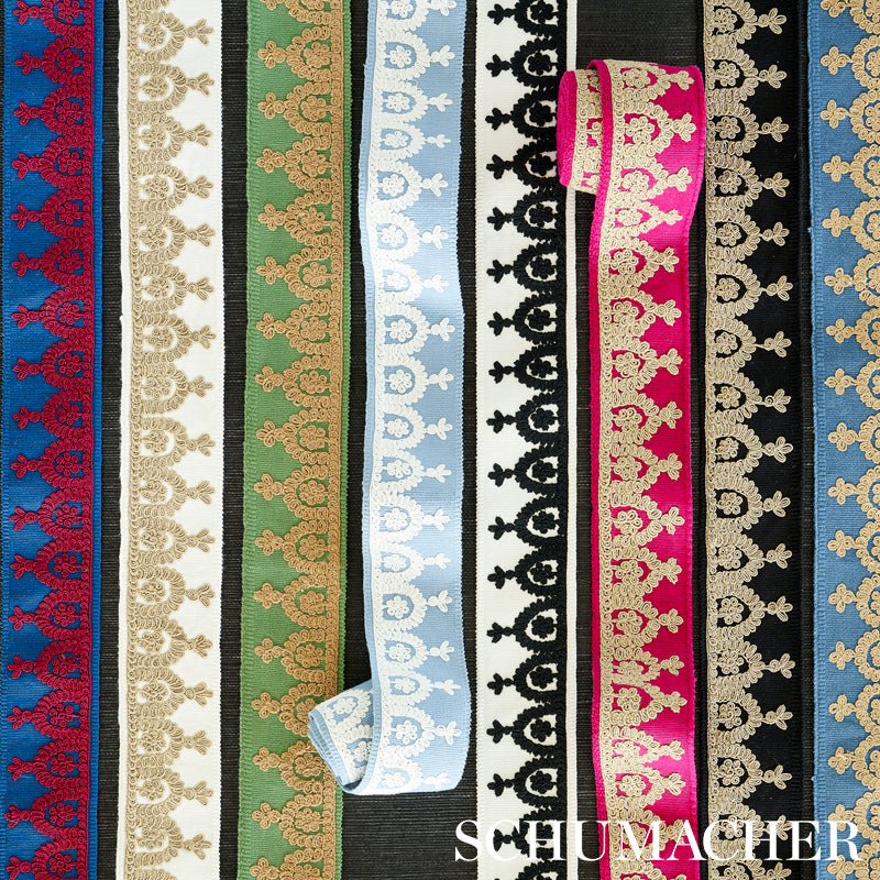 Purchase 74156 | Noelia Embroidered Tape, Red On Blue - Schumacher Trim