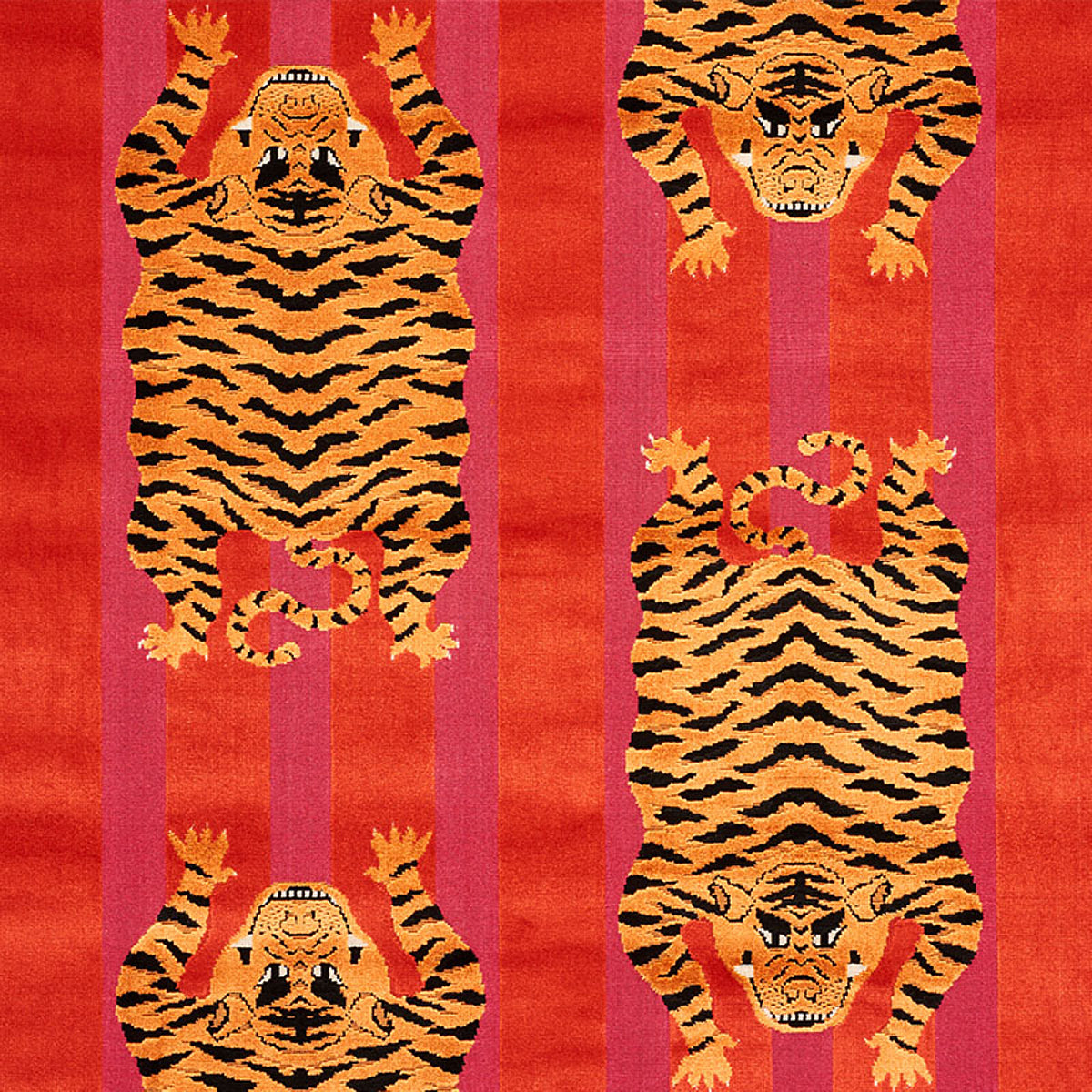 Search 77231 Jokhang Tiger Velvet Red & Pink by Schumacher Fabric