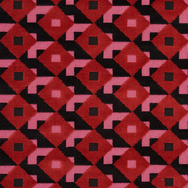 Search 77240 Dazzle Ship Velvet Pink & Black by Schumacher Fabric