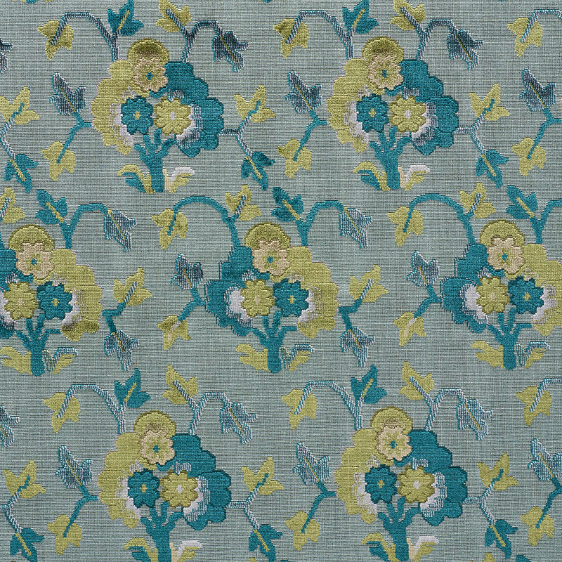 Save 77742 Jennie Velvet Peacock & Celadon by Schumacher Fabric