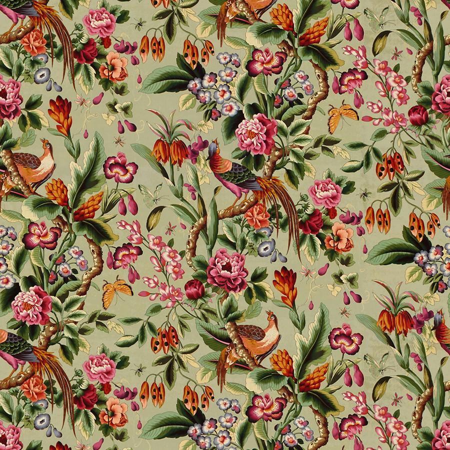 Sample 8015130-1611 Pheasans Sable Botanical Brunschwig and Fils Fabric