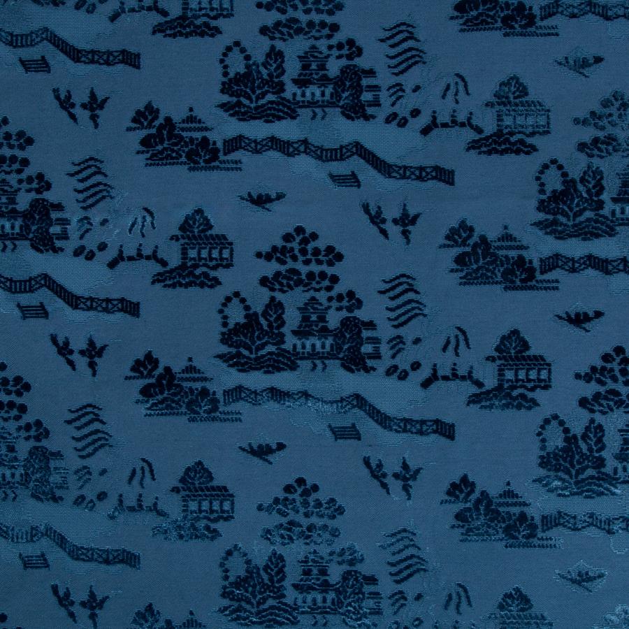 Sample 8017129-50 La Pagode Velvet Navy Modern Chinoiserie Brunschwig and Fils Fabric