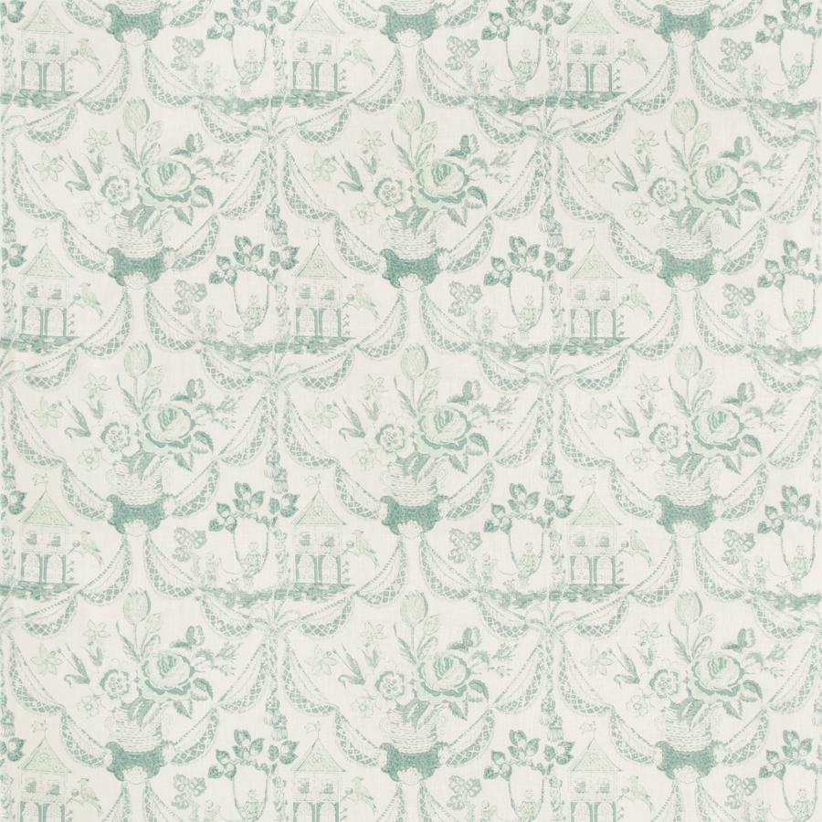 Sample 8019100-13 Bird and Swing Hb Aqua Botanical Brunschwig and Fils Fabric