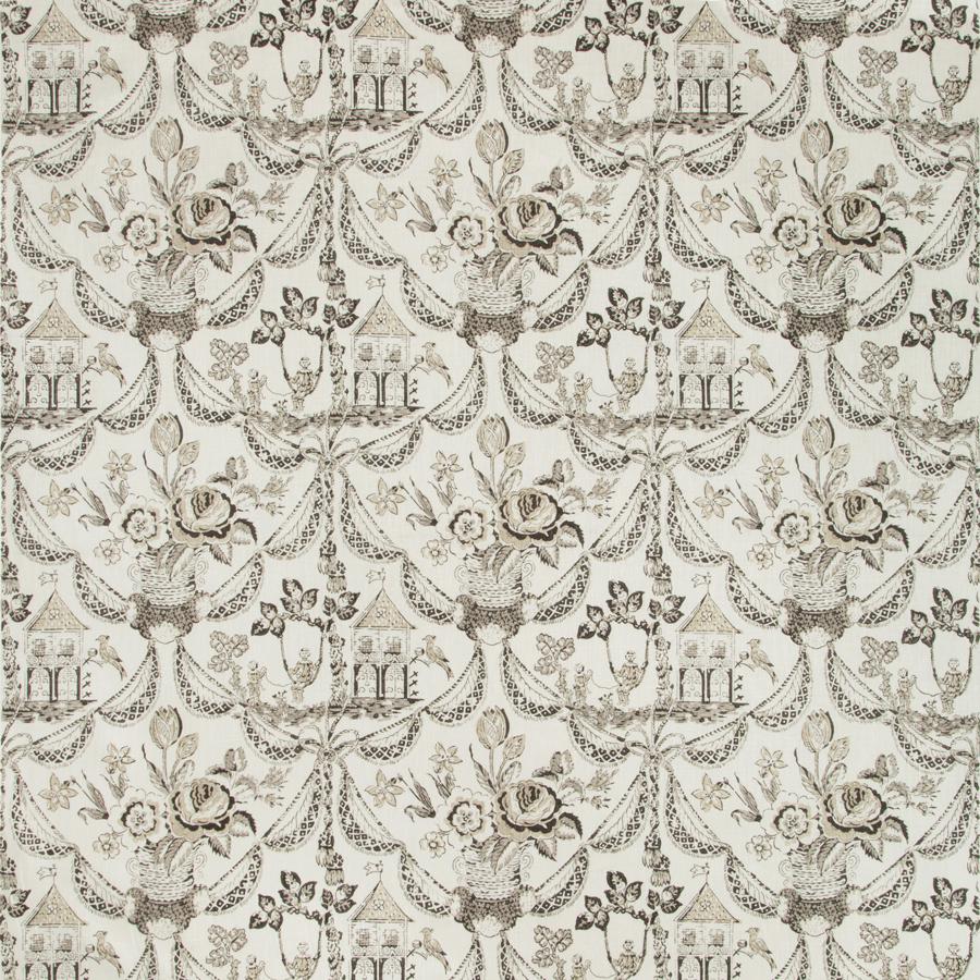 Sample 8019100-8 Bird and Swing Hb Charcoal Botanical Brunschwig and Fils Fabric