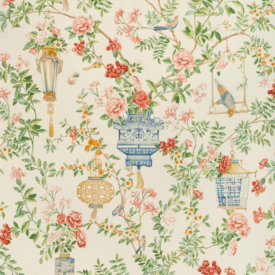 Sample 8019137-192 Jardin Fleuri Print Ivory Modern Chinoiserie Brunschwig and Fils Fabric
