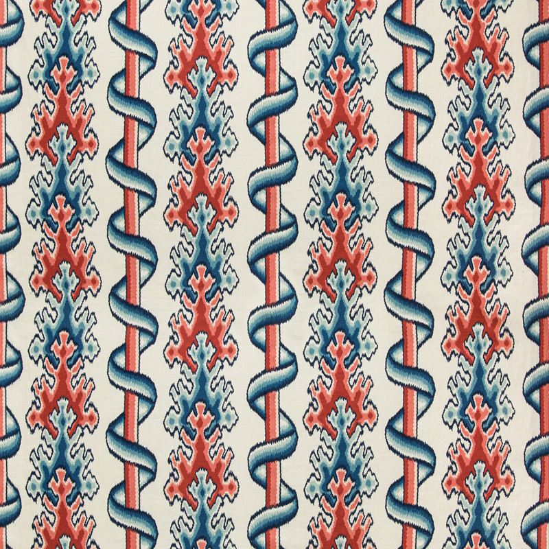 Sample 8020102-519 Montguyon Print Blue/Red Ethnic Brunschwig and Fils Fabric