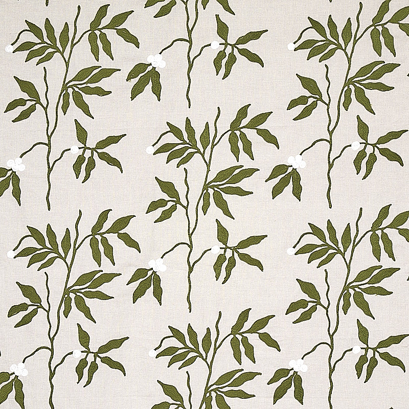 Save 80430 Lilla Embroidery Olive On Neutral by Schumacher Fabric