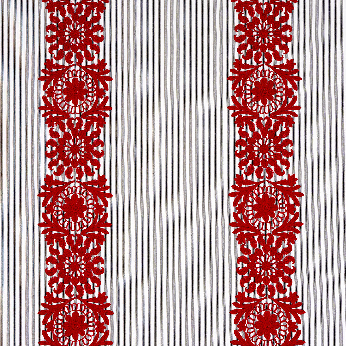 Purchase 81542 Joelle Stripe, Red On Black by Schumacher Fabric