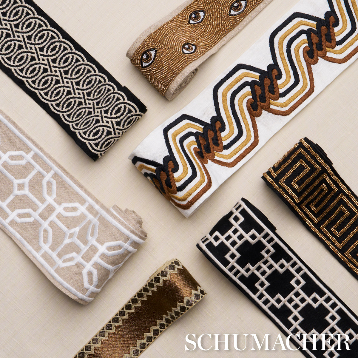 Purchase 83632 | The Twist Embroidered Tape, Brown - Schumacher Trim