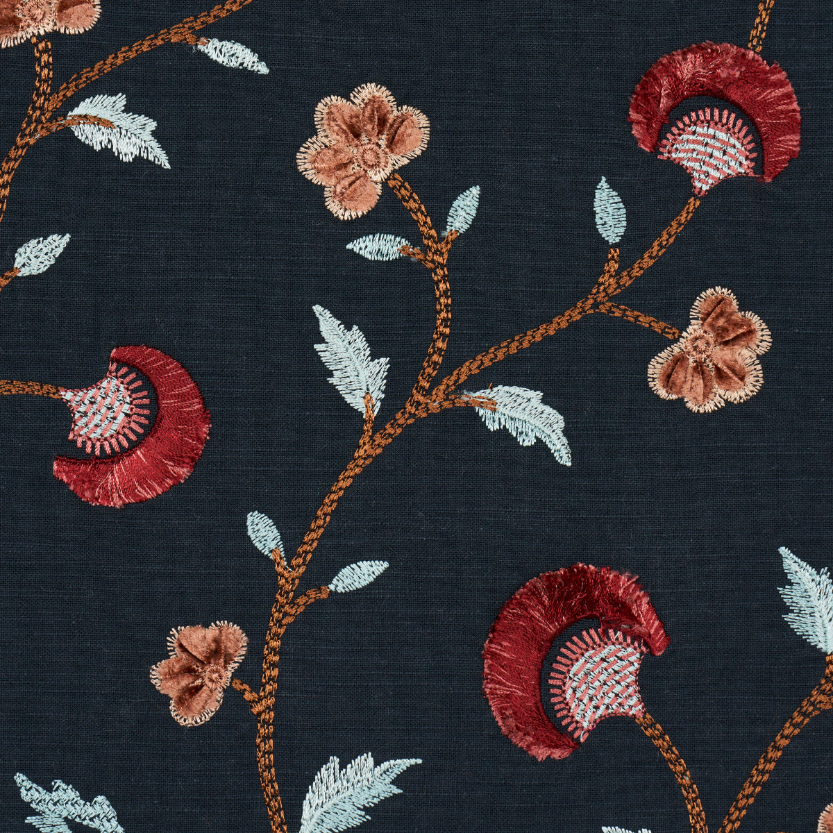 Purchase 83662 | Iyla Embroidery, Midnight & Rouge - Schumacher Fabric
